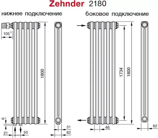 Высота вертикального радиатора. Радиатор Zehnder Charleston Completto 2180 - 10. Радиатор Зендер вертикальный 3180/04. Радиатор Зендер 2180 боковое. Радиатор трубчатый 2180/6.