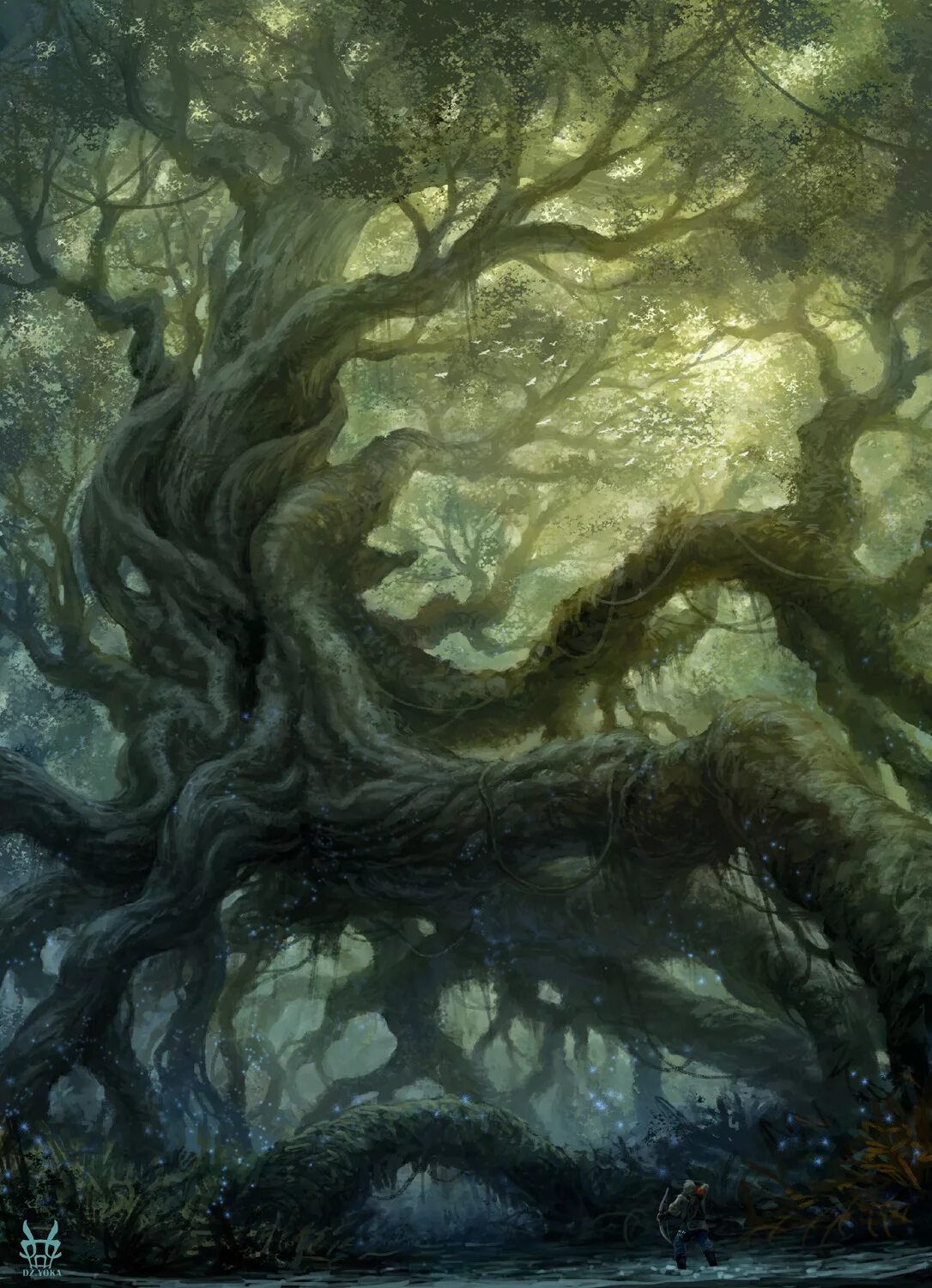 Загадочное дерево. Сказочное дерево. Дерево фэнтези. Фэнтези лес. Мистическое дерево.