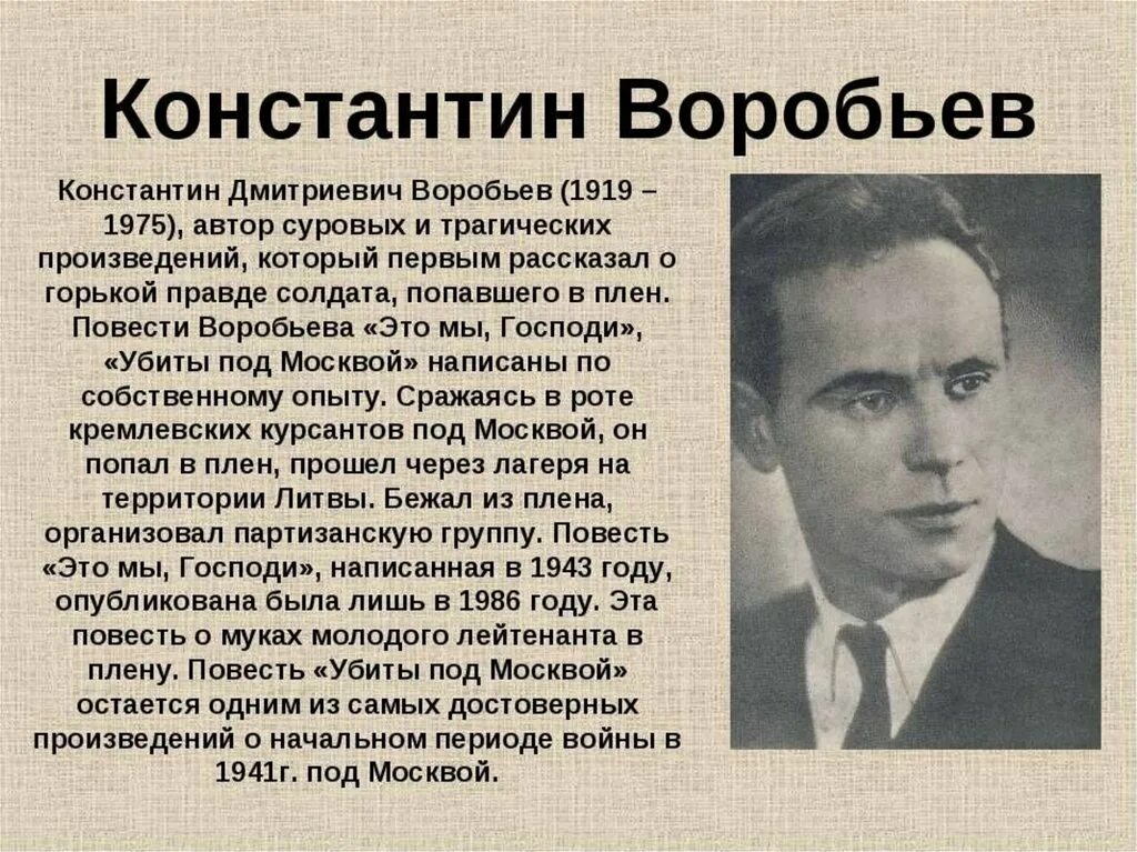 Презентации на тему писатели. Воробьев писатель фронтовик.