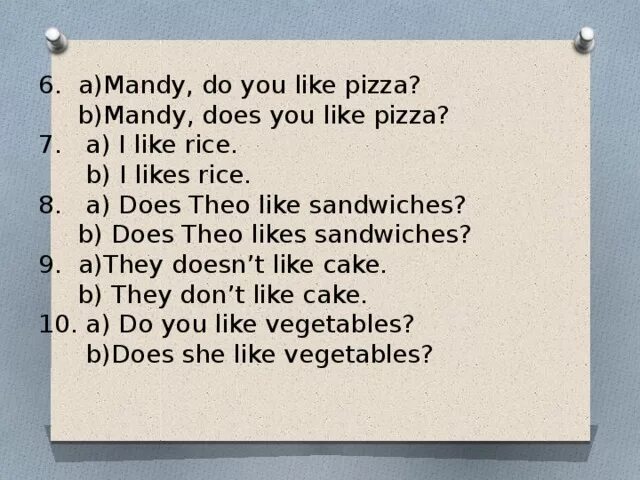 Does she like. Do you like pizza ответ. Does theo like Sandwiches или does theo likes Sandwiches. Do you like pizza ответ на вопрос. Mandy do you like pizza или Mandy does you like pizza.