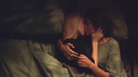 Euphoria - Hunter Schafer as Jules and Zendaya as Rue - first kiss - Season...