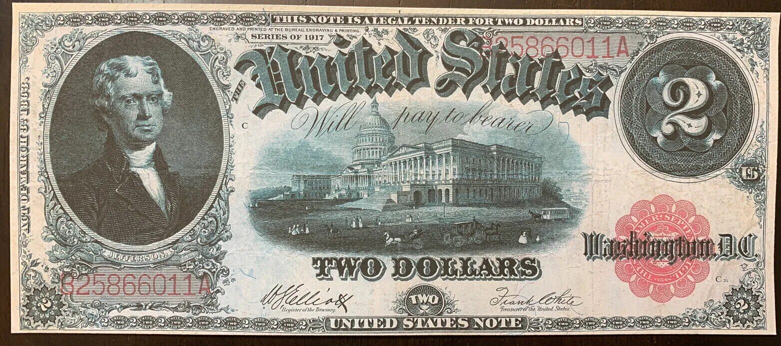 Джефферсон купюра. Банкнота 2 доллара США. 2 Доллара 1917.
