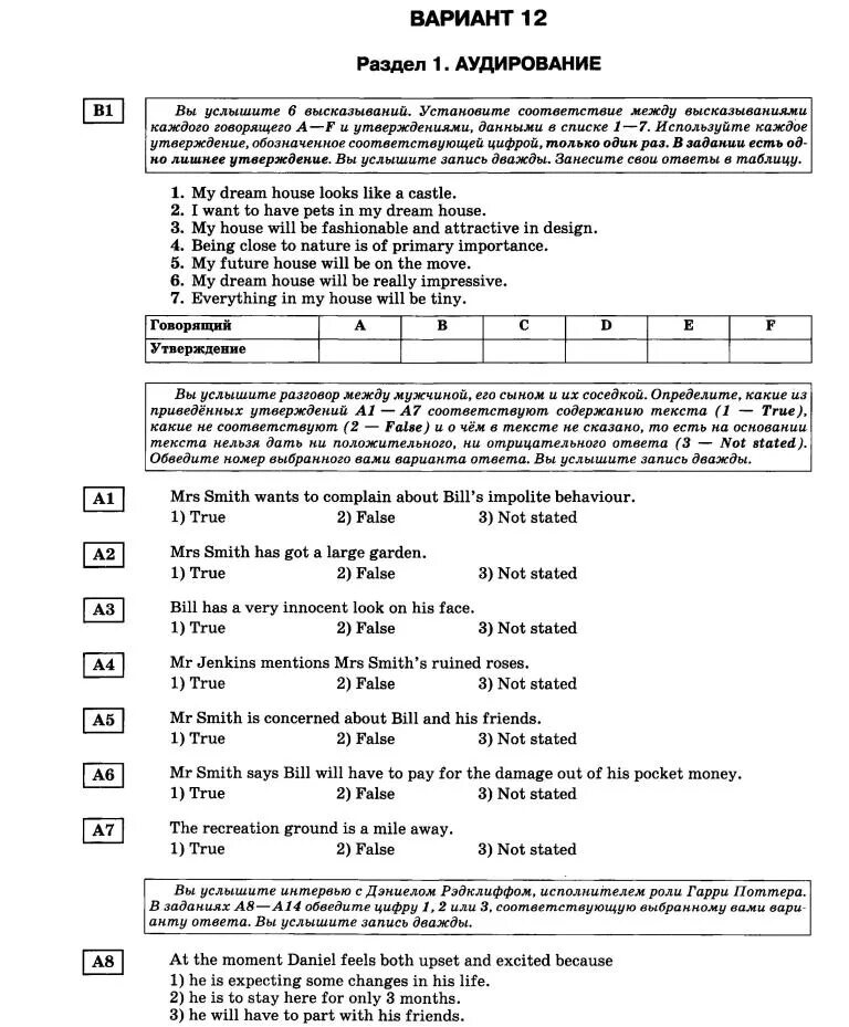 Тесты аудирование 7 класс. ЕГЭ английский вариант 3 аудирование. Русский язык 4 класс аудирование ответы. Вариант 7 страница 102-103 аудирование английский. My Dream House looks like a Castle аудирование ответы к тесту вариант 12 ответы.