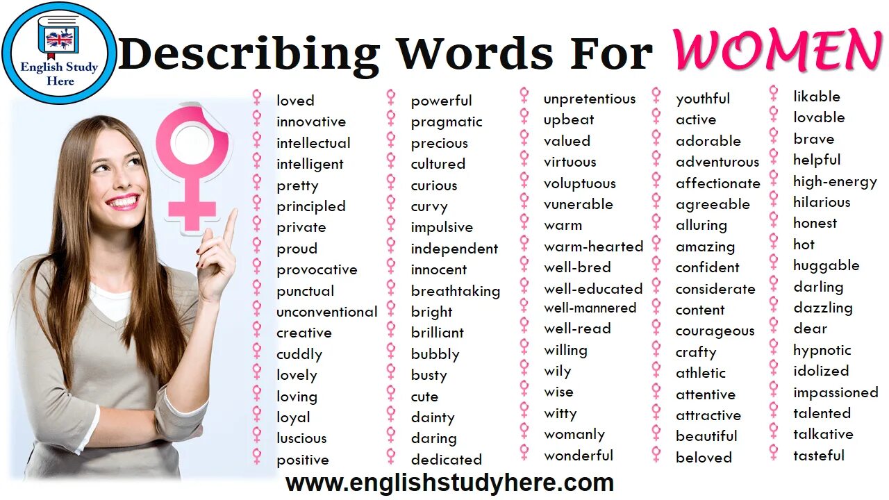 Describing Words. Женщины на англ. Englishstudyhere. Названия стилей на английском красивые.