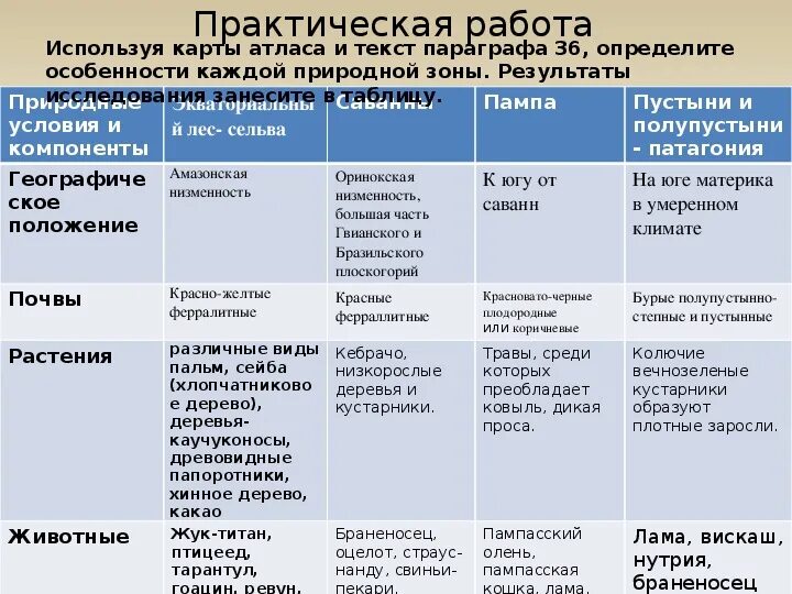 План описания сша по географии 7. Таблица по географии 7 класс природные зоны Южной Америки. Природные зоны Южной Америки 7 класс таблица география ответы. Таблица природные зоны Америки 7 класс география. Природные зоны Южной Америки таблица 7 класс география горные районы.