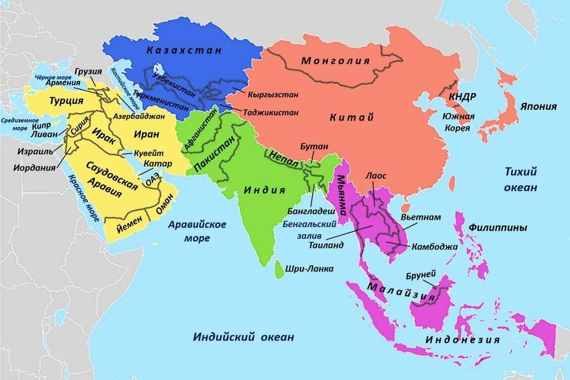 Евразия дели. Субрегионы зарубежной Азии контурная карта. Политическая карта Азии со странами на русском. Политическая карта Юго Западной Азии со столицами. Карта Юго-Восточной Азии со странами.