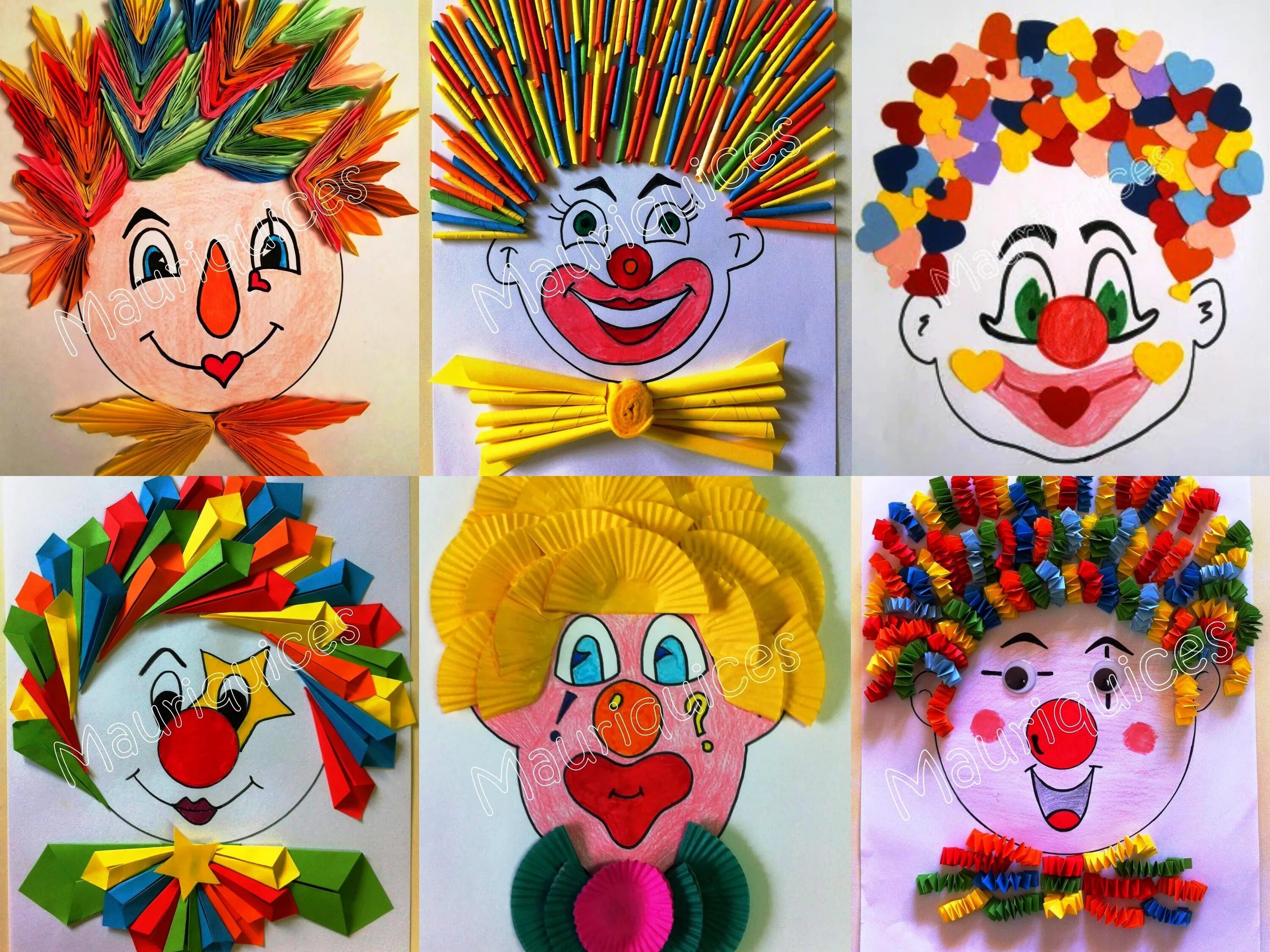 Маски на день смеха в детском саду. Поделка клоун из цветной бумаги. Аппликация в детском саду. Поддлека клоун. Весёлая аппликация "клоун".