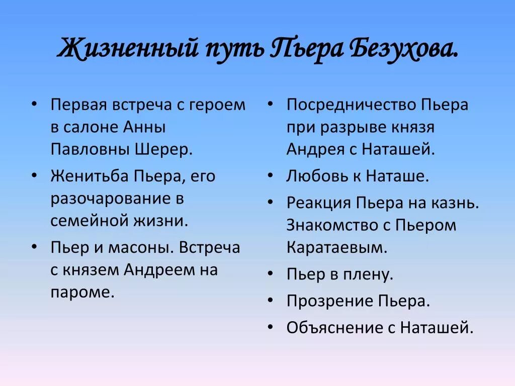 Духовная жизнь пьера безухова. Жизненный путь Пьера Безухова. Пкдь духовных исканий Пьера Безухова. Этапы жизни Пьера Безухова. Жизненный путь Пьера Безухова схема.