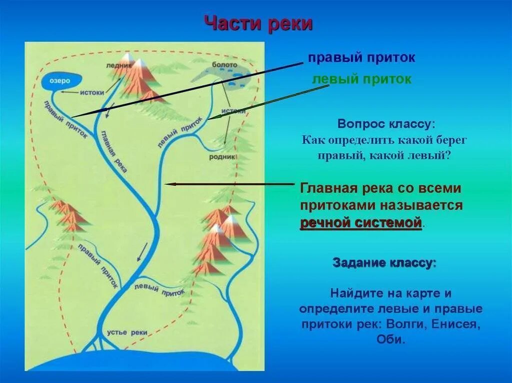 Части реки обь. Приток реки. Части реки. Правый и левый приток. Левый приток реки это.