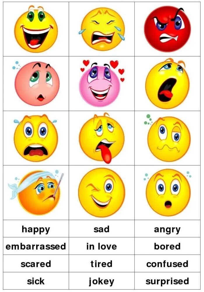 Sad bored angry scared tired