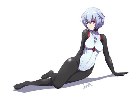 rei ayanami, neon genesis evangelion, blue hair, bodysuit, breasts, hips, h...