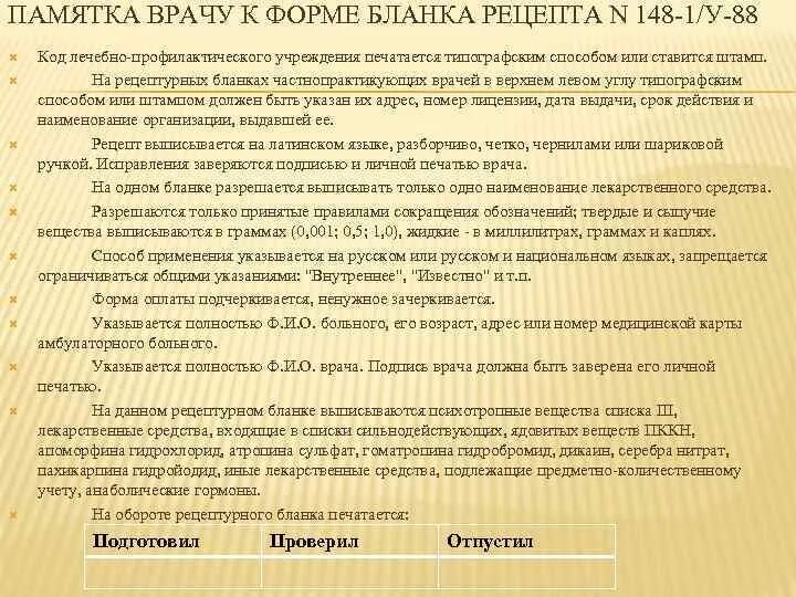 Срок хранения рецептурных бланков в аптеке. 148 Приказ рецепт. Памятка для врача. Рецепт Бланка 148-1/у-88. Сроки действия рецептов приказ.