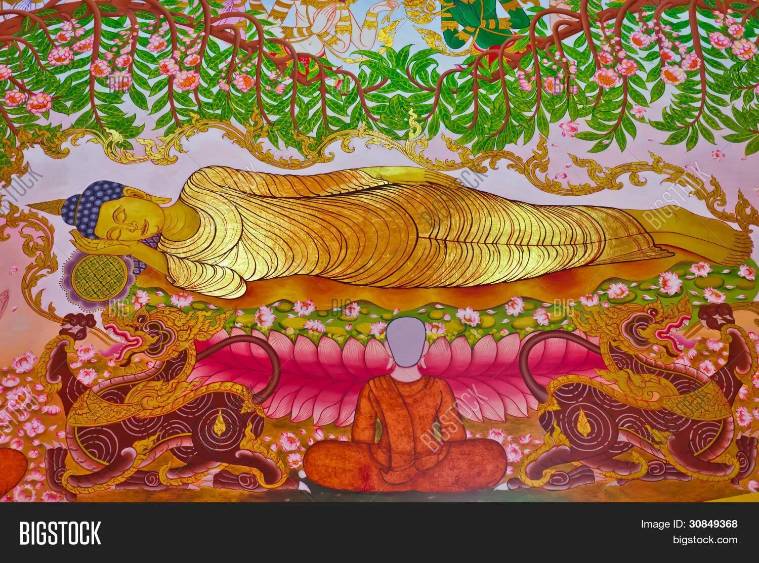 После смерти в буддизме. Нирвана Шакьямуни спящий Будда. Паринирвана Будды. Живопись буддизм Нирвана. Будда Шакьямуни в нирване.