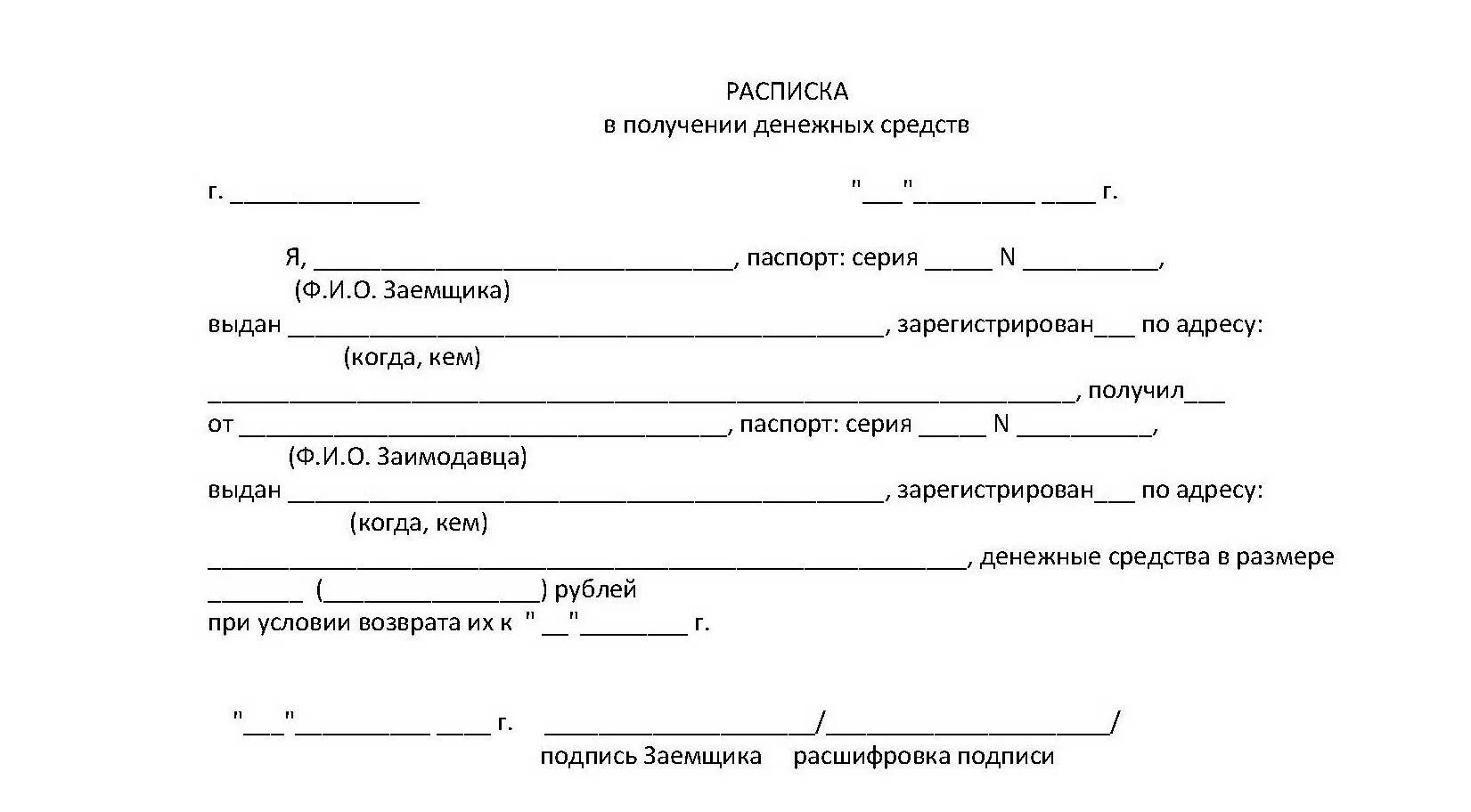 Договор о долге денежных средств