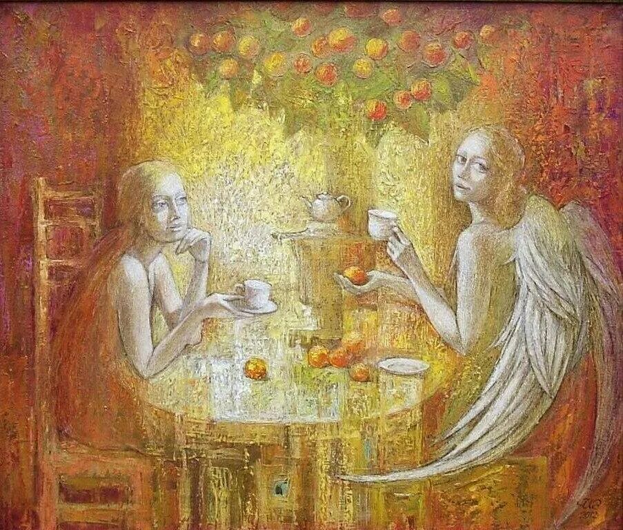 Картины художников чаепитие. Инессы Свиридовой " чаепитие с ангелом".