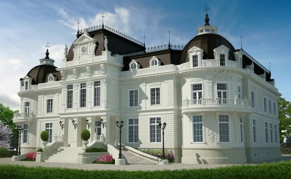 Построенный из белого камня. Резиденция Версаль Рублевка. Усадьба Барокко фасад. Резиденция особняк усадьба в классическом стиле. Резиденция Наполеона в Советске.