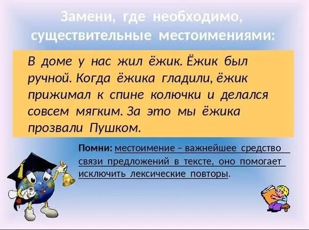 Текст со всеми местоимениями. Текст с местоимениями. Замена существительных местоимениями. Слова заменённые местоимениями.. Местоимение заменяет существительное.