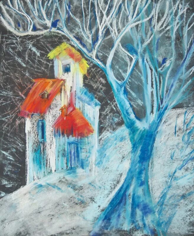 рисование восковыми мелками. рисование восковые мелки и акварель. сельский зимний пейзаж восковые мелки. зима в нетрадиционной технике рисования. рисование восковыми мелками зима.
