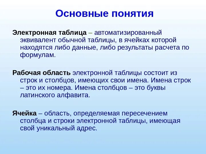 Основные понятия электронных таблиц. Электронные таблицы в экселе. Понятие электронной таблицы excel. Основные термины эксель. Основные понятия электронных таблиц excel.