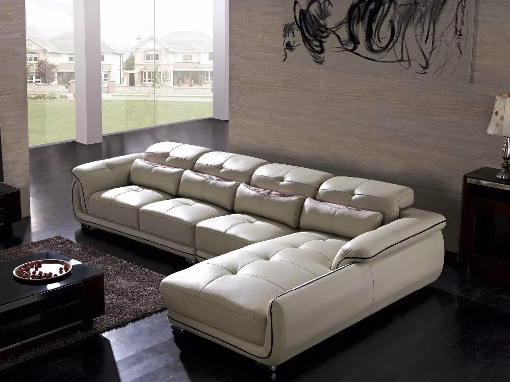 Современная мягкая мебель. Стильный диван для гостиной. Большие диваны для гостиной. Кожаный диван.