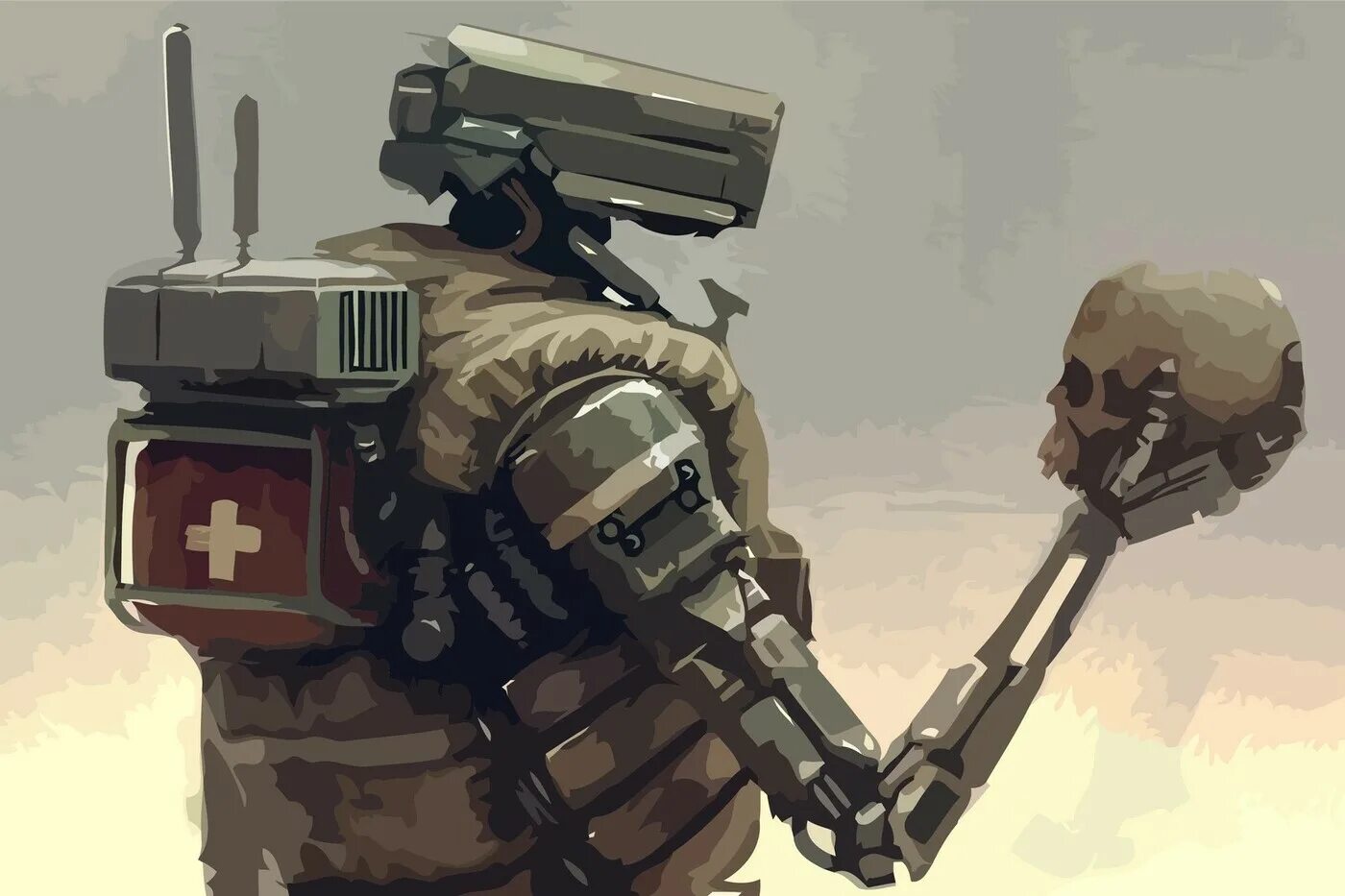 Робо арт. Cyberpunk череп солдат. дроид солдат sci fi. робот арт. боевые роботы.