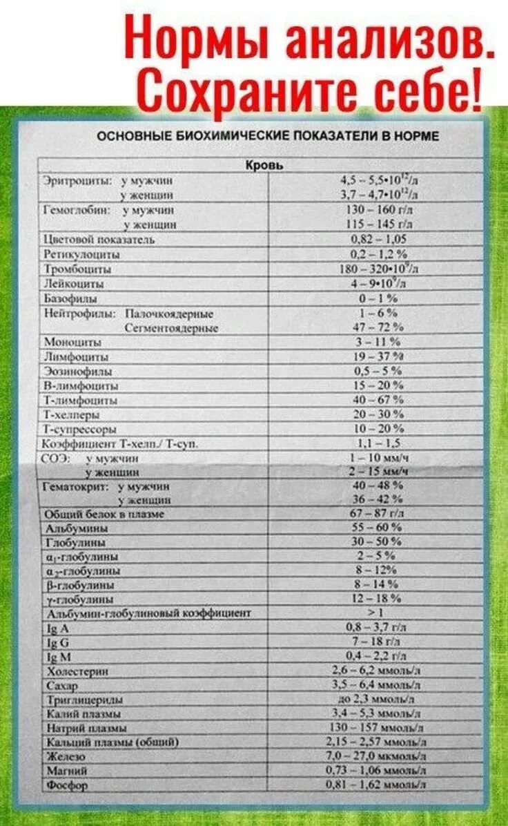 Биохимия основные показатели