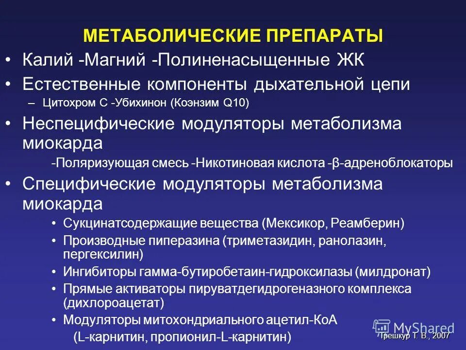 Улучшение метаболизма миокарда