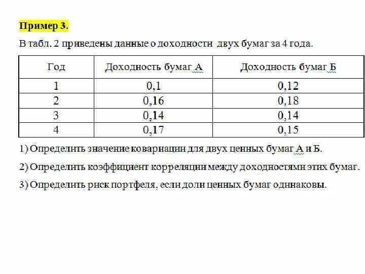 На основе анализа данных приведенной таблицы укажите. Ковариация между доходностями двух ценных бумаг. Коэффициент корреляции между доходностями этих бумаг. Определить коэффициент корреляции между доходностями ценных бумаг. Определить коэффициент корреляции между доходностями этих бумаг.