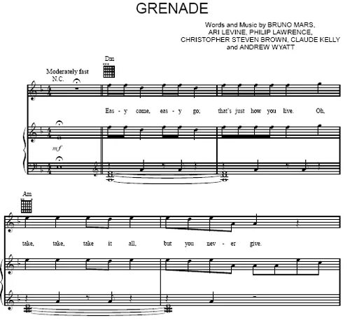 Bruno Mars Grenade. И на Марсе Ноты. Гренада Ноты. Bruno Mars Ноты для фортепиано. Текст песни гренада