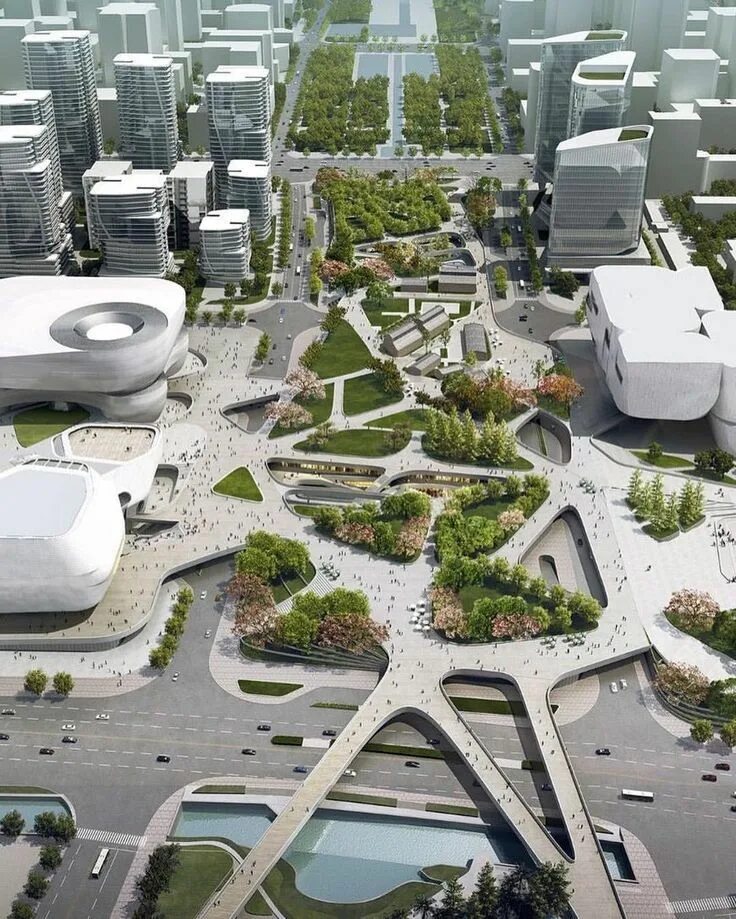 Сквер в стиле модерн. Необычные навесы. Объекты городского дизайна. Необычные малые архитектурные формы. Парк искусств (арт-парк) янджу китай.