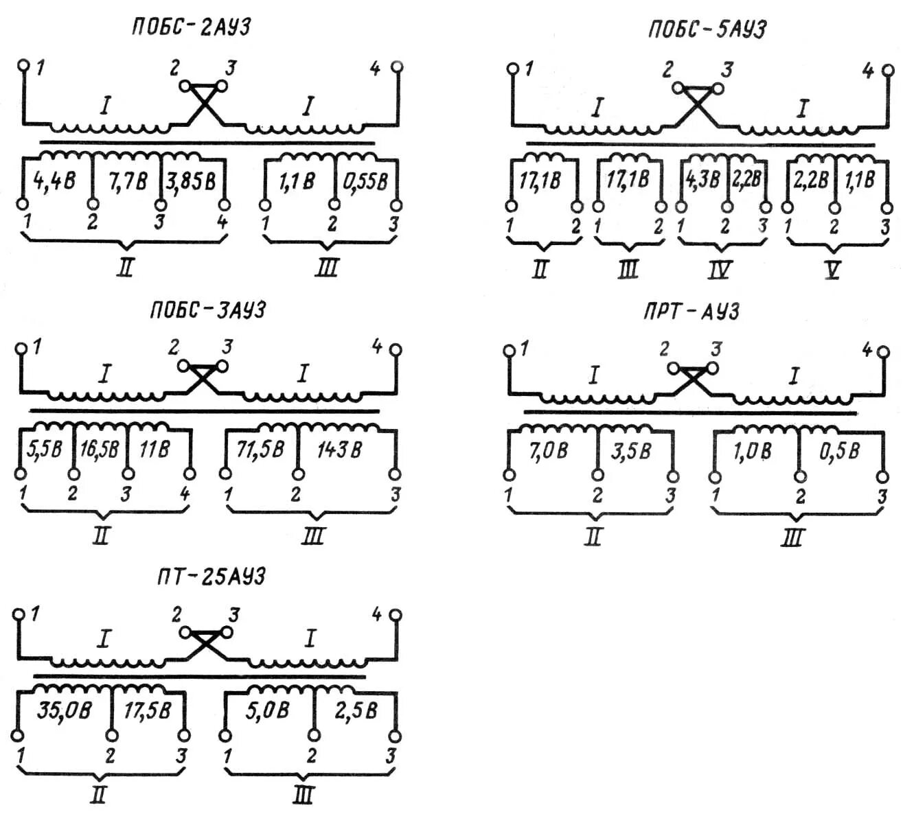 Трансформатор с 5 обмотками. Трансформатор ПОБС-2ау3. Трансформатор ПОБС-5а схема подключения. Трансформатор ПОБС-5мп схема подключения. Трансформатор ПОБС 2г схема.