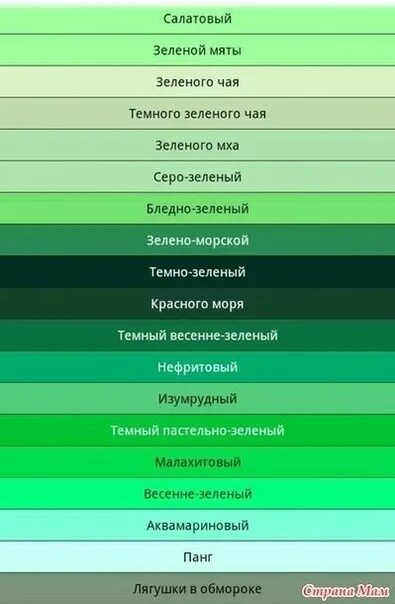 Оттенки зеленого с названиями. Оттенки зелёного цвета названия. Зелёные оттенки цветов названия. Названия всех оттенков зеленого.