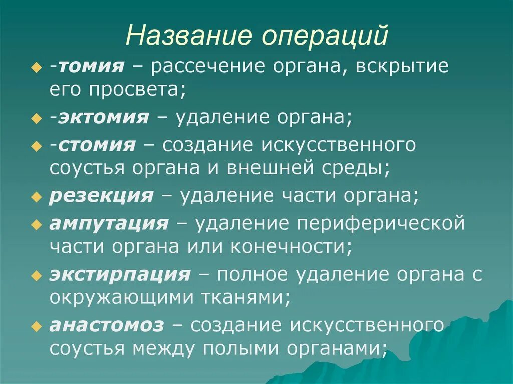 Названия операций. Опера название. Название операций в хирургии.