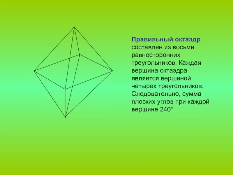 Центр октаэдра. Оси симметрии октаэдра. Элементы симметрии правильного октаэдра. Зеркальная симметрия октаэдра. Симметрия многогранников.