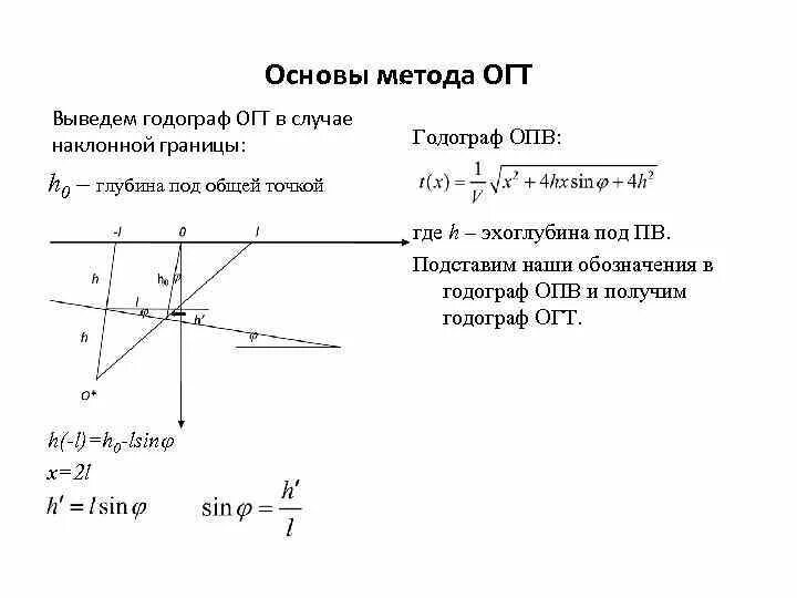 В методе огт общей глубинной точки используются. Годограф опв. уравнение годографа отраженной волны. годограф огт для наклонной границы. поверхностный годограф.