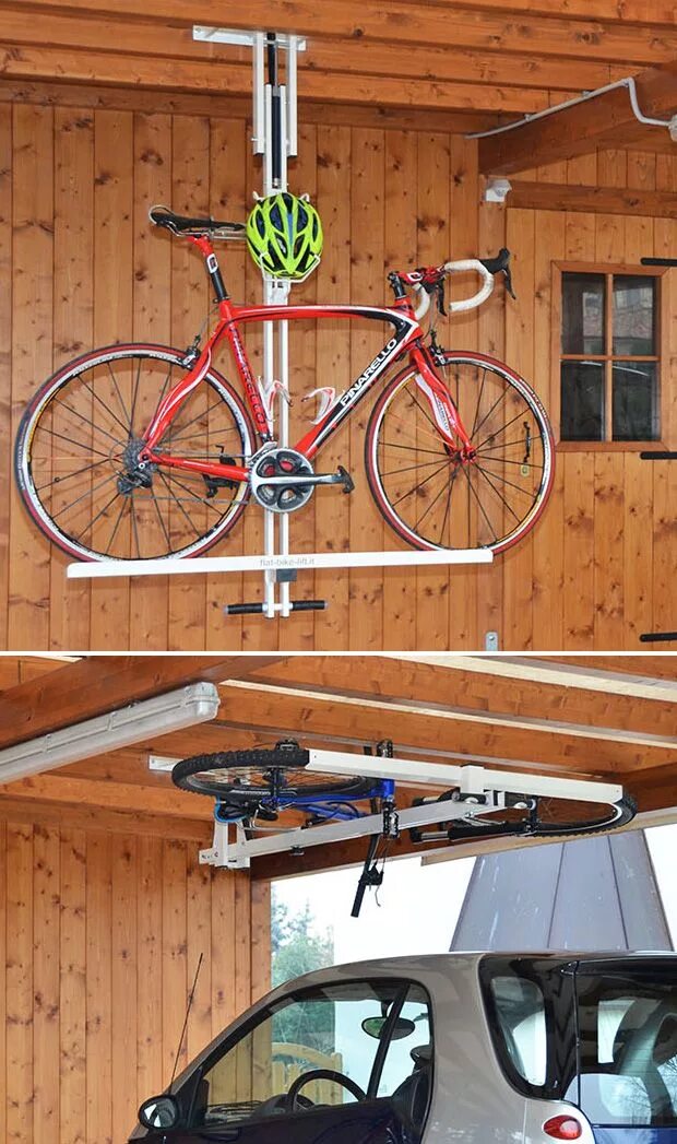 Держатель для велосипеда в гараж. Крепление велосипеда в гараже. Крепеж для велосипеда в гараже. Хранение велосипедов. Lift flat