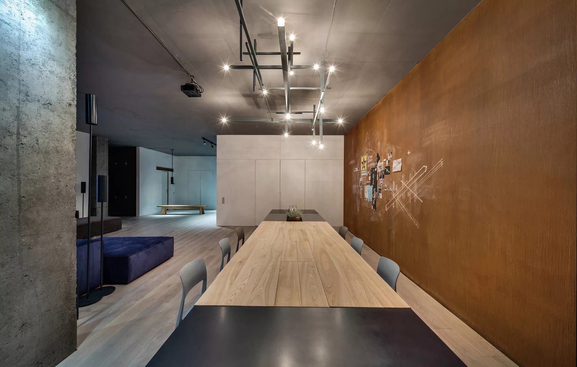 Inner Stone Wall 12 - Living Room With Ceiling In B233ton Spots On Rail And Wood