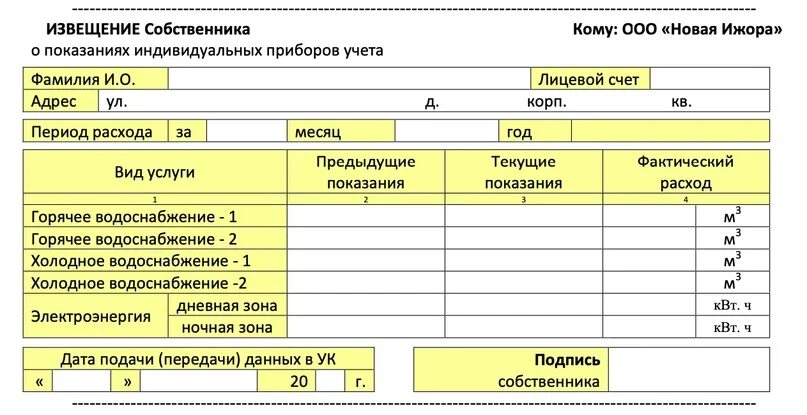 Жрп8 рф показания счетчиков. Показания индивидуальных приборов учета. Бланки для показания счетчиков. Показания индивидуальных приборов учета бланк. Показания счетчиков бланк для сдачи.