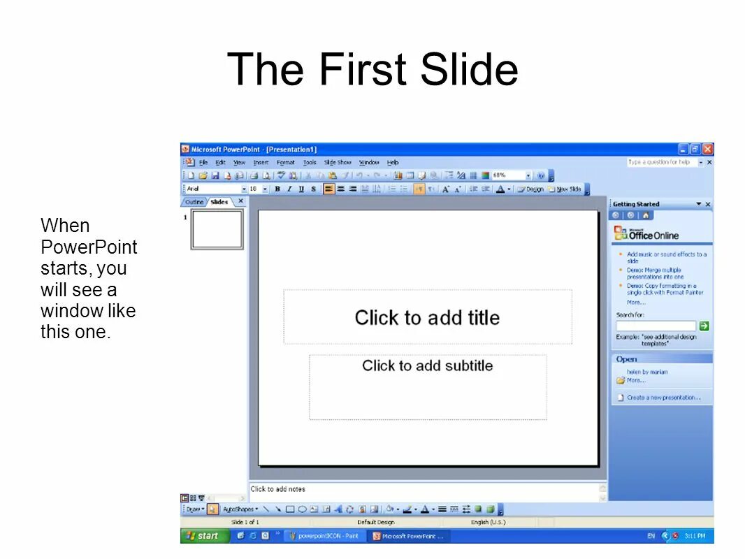 Presentation POWERPOINT first Slide. Start presentation. Start POWERPOINT. Presentation 1 Slide. How to make start