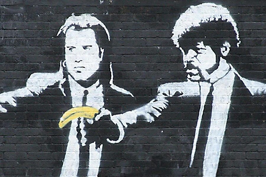Pulp fiction бэнкси. Бэнкси криминальное чтиво. Граффити бэнкси криминальное чтиво. Бэнкси криминальное чтиво. Pulp fiction бэнкси.
