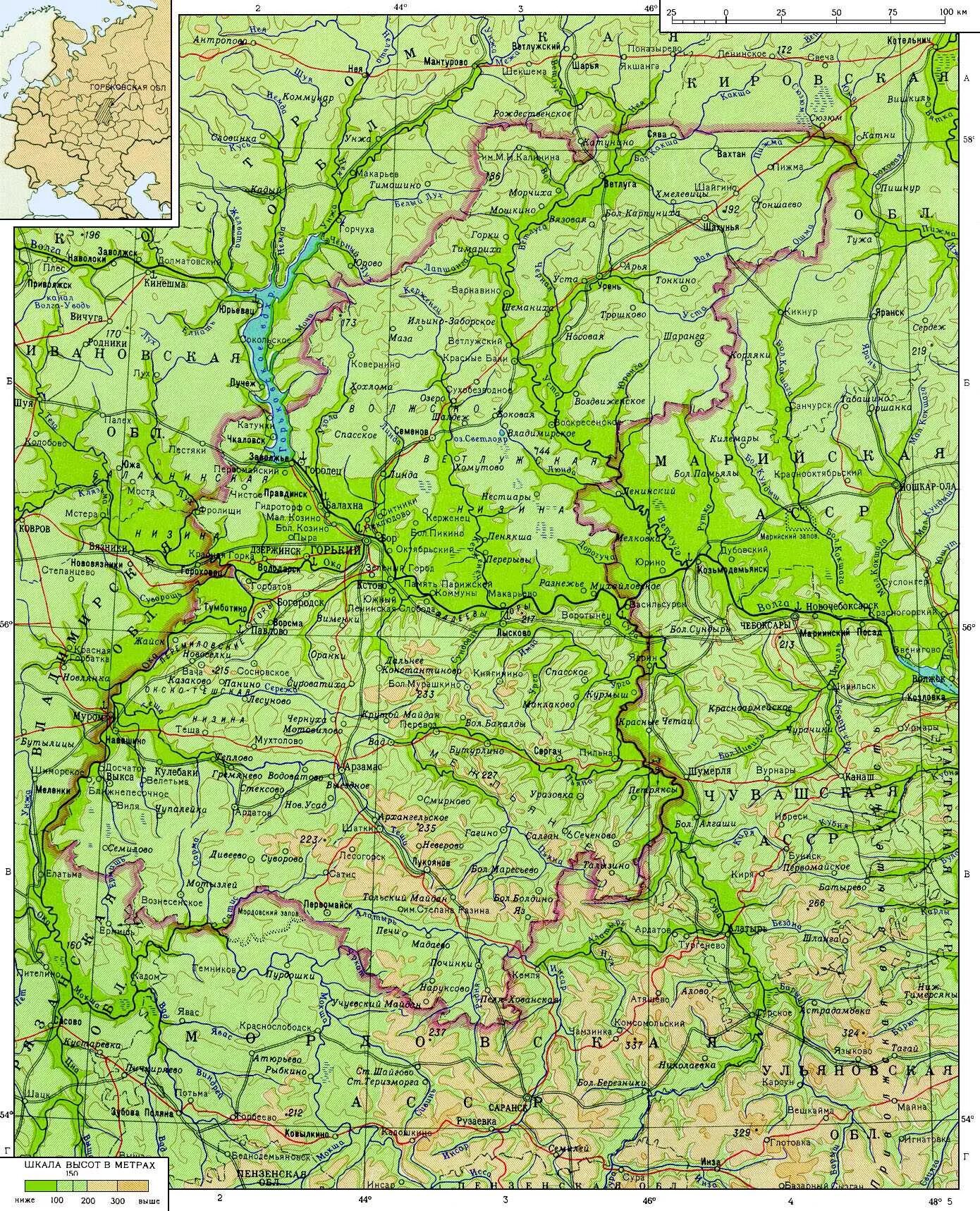 Карта Горьковской области. Карта Горьковской области 1950. Карта рельефа Нижегородской области. Физическая карта Нижегородской области рельеф.