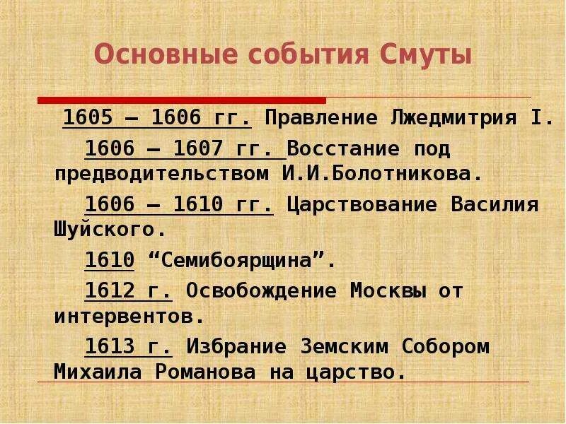 Даты определения события. Восстание Болотникова основные события 1605-1607. Основные события с 1598 по 1613. Повод к восстание Ивана Болотникова 1606-1607 гг таблица. Смута в России 1598-1613.