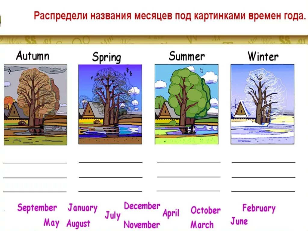 Времена года на английском задания. Времена года на англйи. Времена Ода на английском. Времена года по месяцам. Проект 3 класс чтение время года