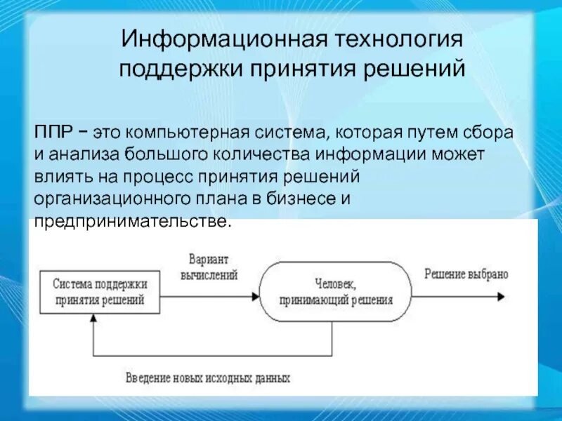 Информационная технология поддержки принятия решений. ИТ поддержки принятия решений. Структура системы поддержки принятия решений. Интеллектуальная поддержка принятия решений.