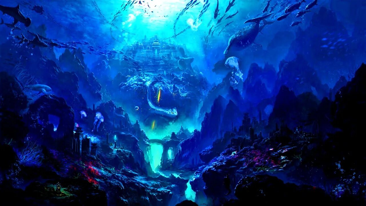 Нуменор Атлантида. Атлантида дворец Посейдона. Подводные пейзажи. Подводные пейзажи фэнтези.