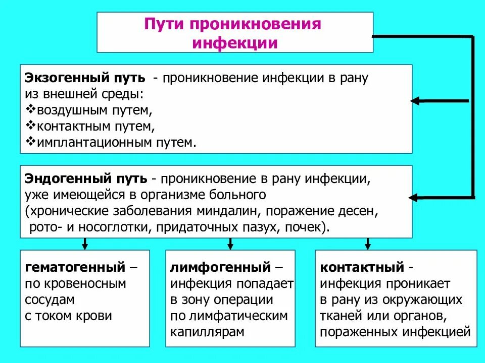 Пути распространения хирургической инфекции