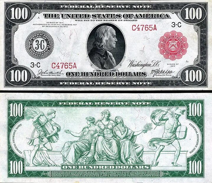 Размер долларовой купюры. 100 Долларов США 1914. Банкнота 100 долларов США. Американская купюра 100 долларов. СТО долларов США банкноты.