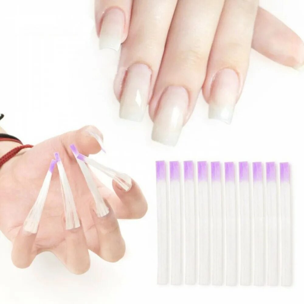 Наращивание гелевых типсы на клей. Стекловолокно для ногтей Fiberglass extenson Nails. Стекловолокно для наращивания ногтей с пластиной, 10 шт. (XY-1002). Стекловолокно для наращивания, 10 шт.. Мультиформы для наращивания ногтей.