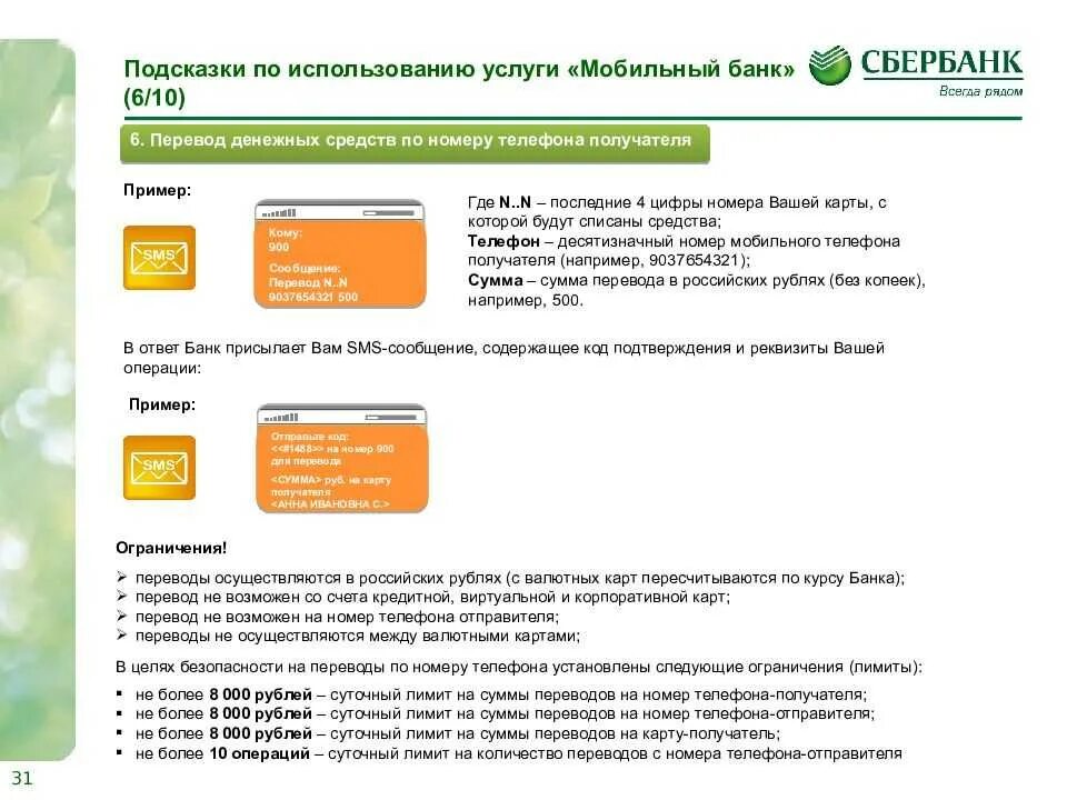 Как переводить через мобильный банк сбербанк