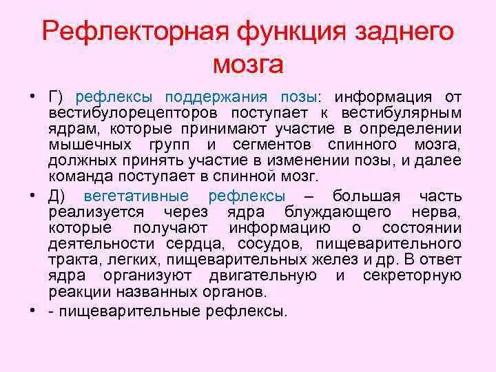 Практическая работа рефлексы. Классификация рефлексов заднего мозга. Рефлекторная функция заднего мозга. Задний мозг, его нейронная организация и рефлекторная деятельность.. Функции заднего мозга кратко.